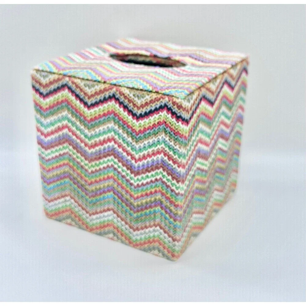 Square Tissue Box cover colorful, retro chevron pattern